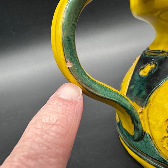 Vintage Pottery Mug Creamer Jug MCM Bitossi Italy Handmade Yellow Green Italian - Picture 9 of 10